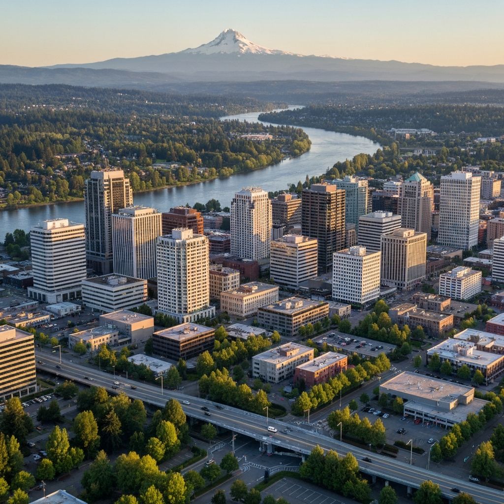 Vancouver Washington cityscape with Mount Hood in the background
